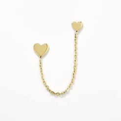Clearance Double Heart Chain Single Stud Earring in 10k Gold Symbolic Jewellery | Earrings