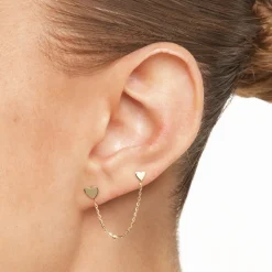 Clearance Double Heart Chain Single Stud Earring in 10k Gold Symbolic Jewellery | Earrings