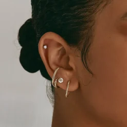 Online Double Lobe Cuff Huggie Earring in 10k Gold 10k Gold | Earrings