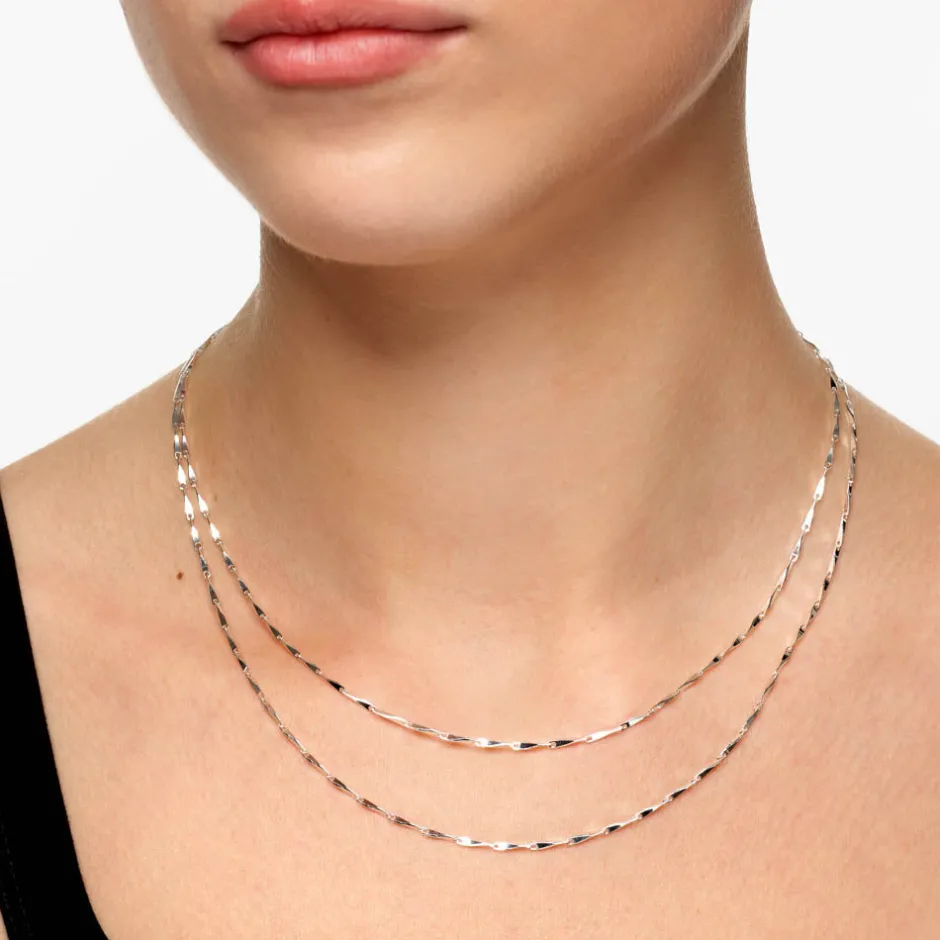 New Double Twist Bar Link Chain Necklace in Silver 925 Sterling Silver | Necklaces & Pendants