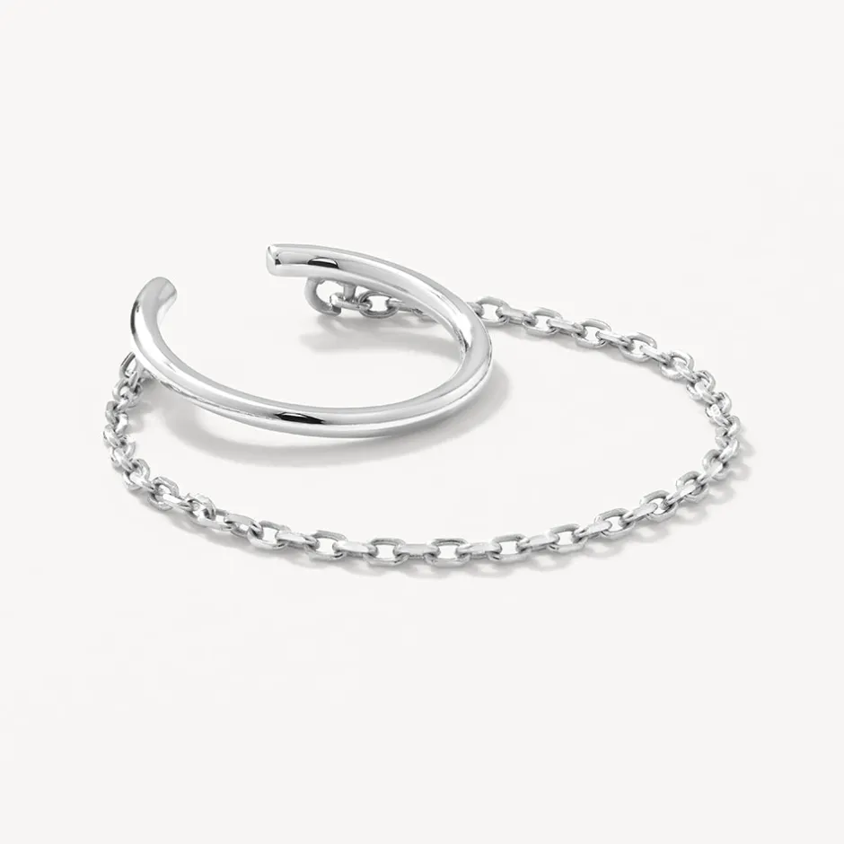 Clearance Drop Chain Single Ear Cuff in Silver 925 Sterling Silver | Earrings