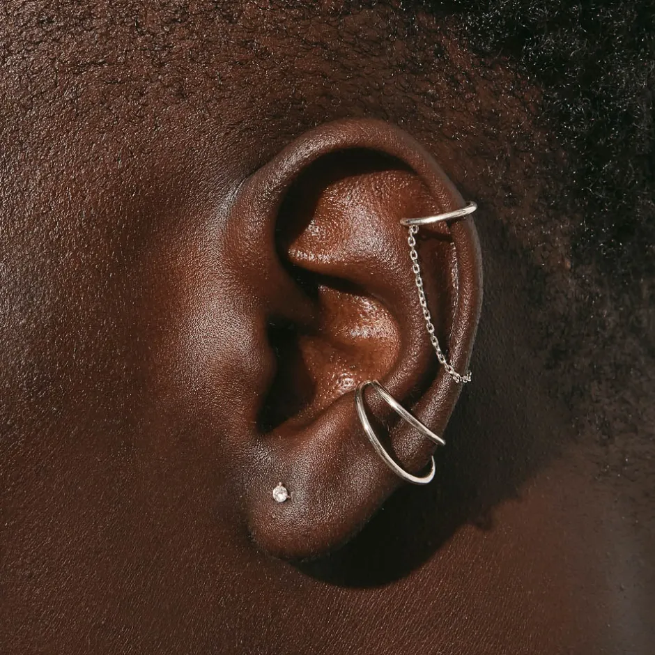 Clearance Drop Chain Single Ear Cuff in Silver 925 Sterling Silver | Earrings