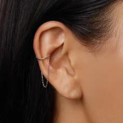 Clearance Drop Chain Single Ear Cuff in Silver 925 Sterling Silver | Earrings