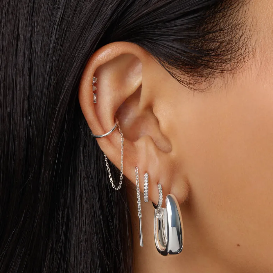 Clearance Drop Chain Single Ear Cuff in Silver 925 Sterling Silver | Earrings