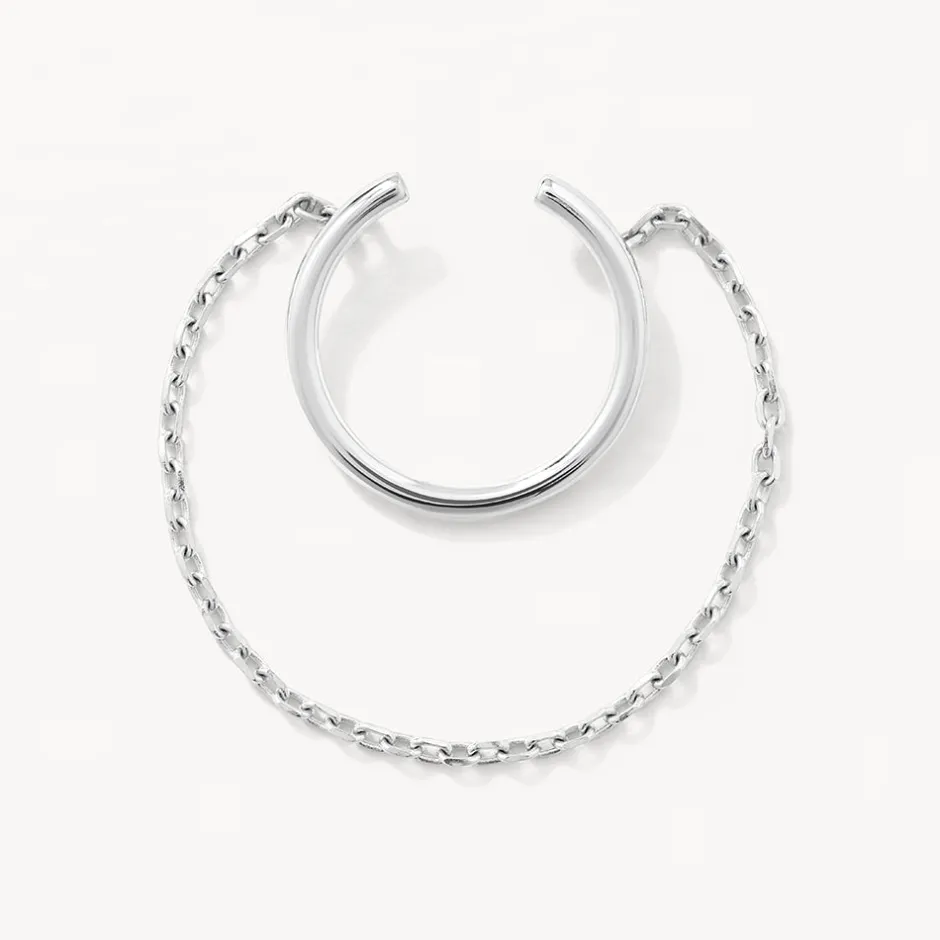 Clearance Drop Chain Single Ear Cuff in Silver 925 Sterling Silver | Earrings