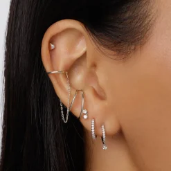 Clearance Drop Chain Single Ear Cuff in Silver 925 Sterling Silver | Earrings