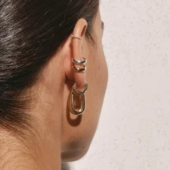 Sale Elongated Dome Hoops in Gold Under $150 | 18k Fine Gold Plated
