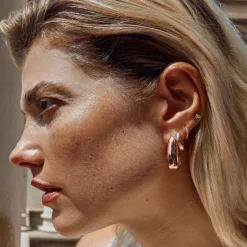 Online Elongated Dome Hoops in Rose Gold Under $150 | 18k Fine Rose Gold Plated