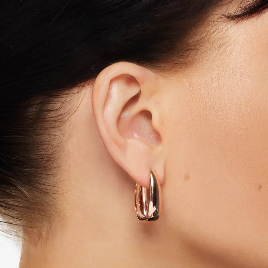 Online Elongated Dome Hoops in Rose Gold Under $150 | 18k Fine Rose Gold Plated