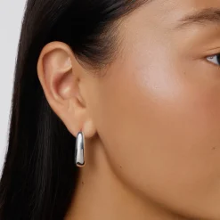 Hot Elongated Dome Hoops in Silver Under $150 | 925 Sterling Silver