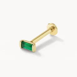 Outlet Emerald Baguette Helix Single Stud Earring in 10k Gold Natural Gemstones | 10k Gold