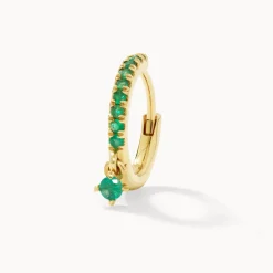 Hot Emerald Drop Single Huggie Earring in 10k Gold Birthstone Jewellery | Natural Gemstones