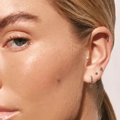 Hot Emerald Drop Single Huggie Earring in 10k Gold Birthstone Jewellery | Natural Gemstones