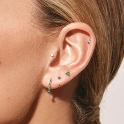 Hot Emerald Drop Single Huggie Earring in 10k Gold Birthstone Jewellery | Natural Gemstones
