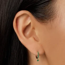 Hot Emerald Drop Single Huggie Earring in 10k Gold Birthstone Jewellery | Natural Gemstones