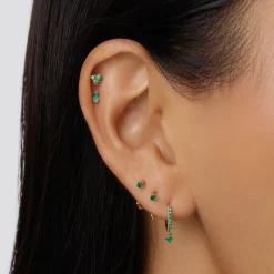 Hot Emerald Drop Single Huggie Earring in 10k Gold Birthstone Jewellery | Natural Gemstones