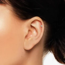 Fashion Emerald Helix Single Stud Earring in 10k Gold Birthstone Jewellery | Natural Gemstones