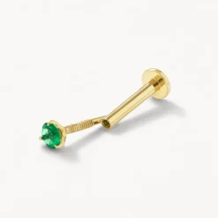 Fashion Emerald Helix Single Stud Earring in 10k Gold Birthstone Jewellery | Natural Gemstones