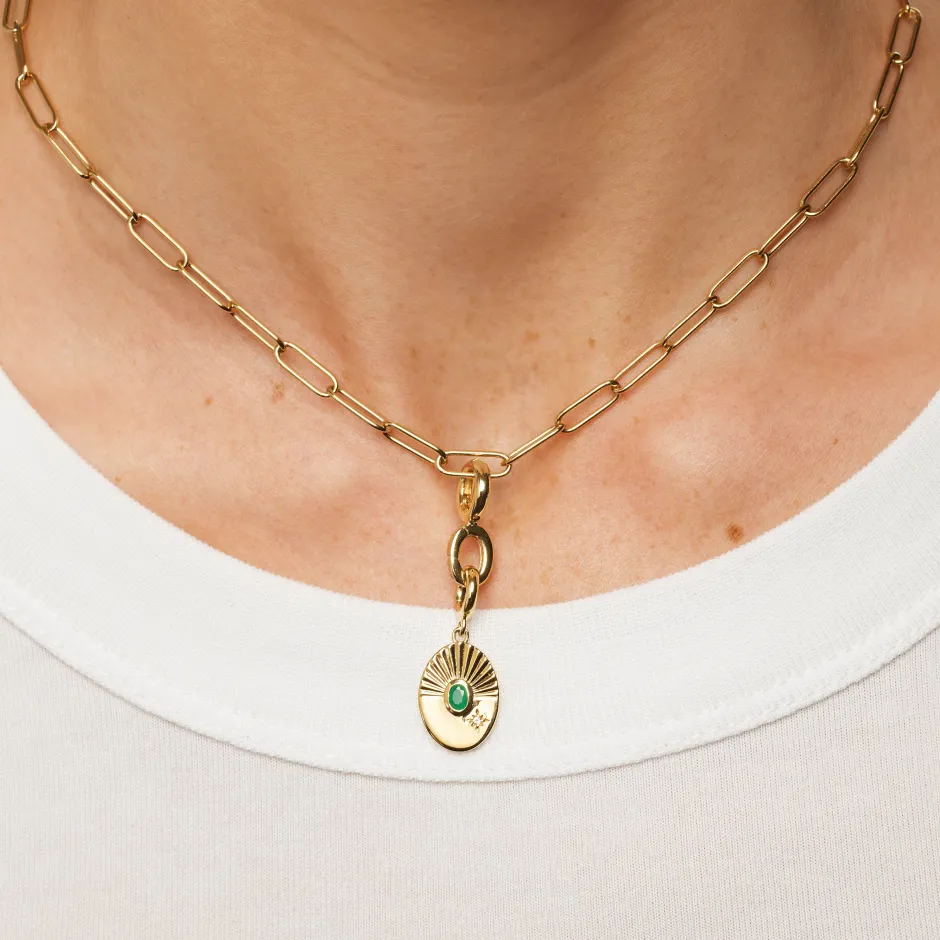 Best Emerald Sunray Oval Pendant in Gold 18k Fine Gold Plated | Personalisation