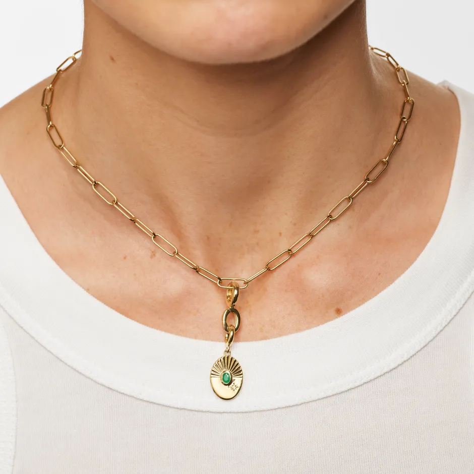 Best Emerald Sunray Oval Pendant in Gold 18k Fine Gold Plated | Personalisation