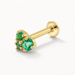 Hot Emerald Trio Helix Single Stud Earring in 10k Gold Natural Gemstones | 10k Gold