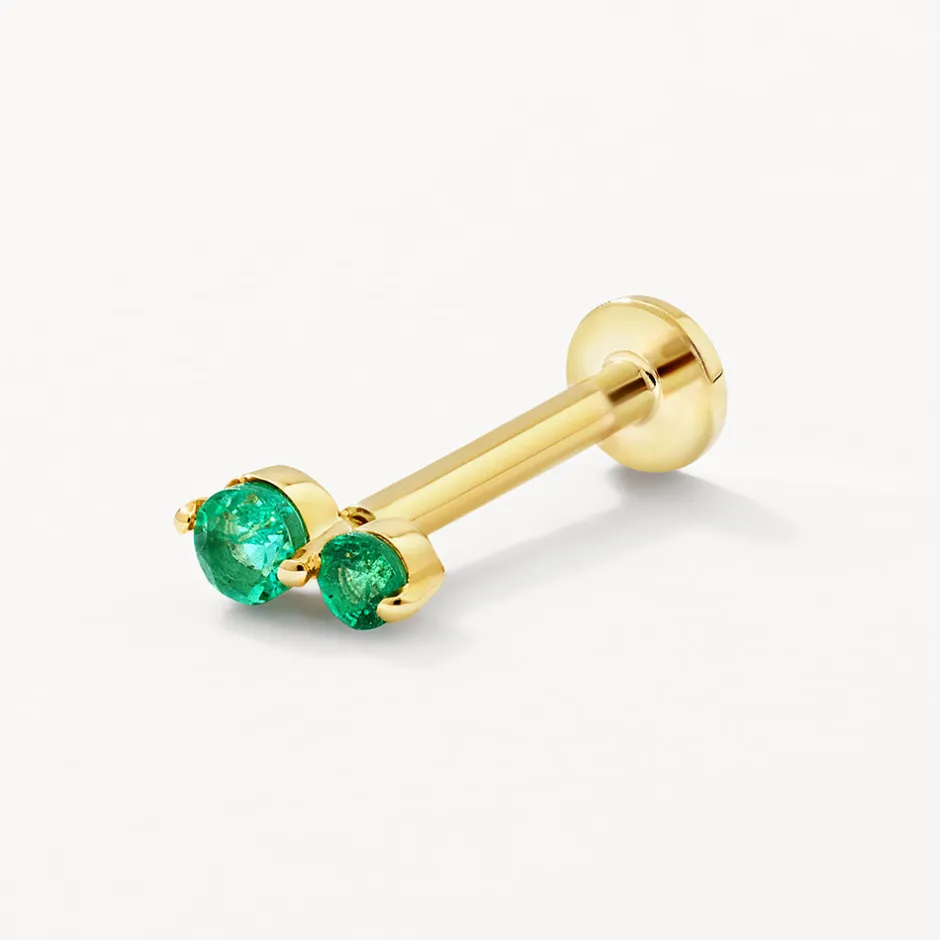 Online Emerald Twin Cluster Helix Single Stud Earring in 10k Gold Birthstone Jewellery | Natural Gemstones