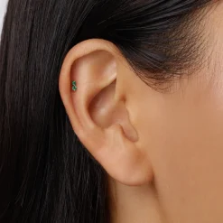 Online Emerald Twin Cluster Helix Single Stud Earring in 10k Gold Birthstone Jewellery | Natural Gemstones