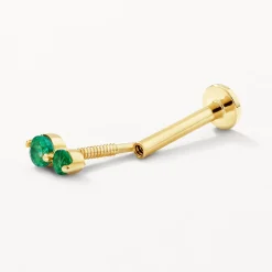 Online Emerald Twin Cluster Helix Single Stud Earring in 10k Gold Birthstone Jewellery | Natural Gemstones