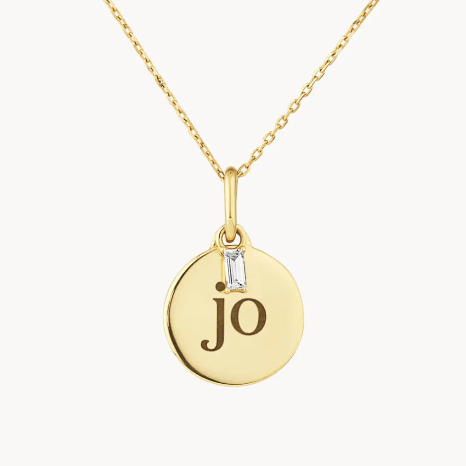 Fashion Engravable Disc Laboratory-Grown Diamond Baguette Necklace in 10k Gold Best Selling Gifts | Gifts For Her