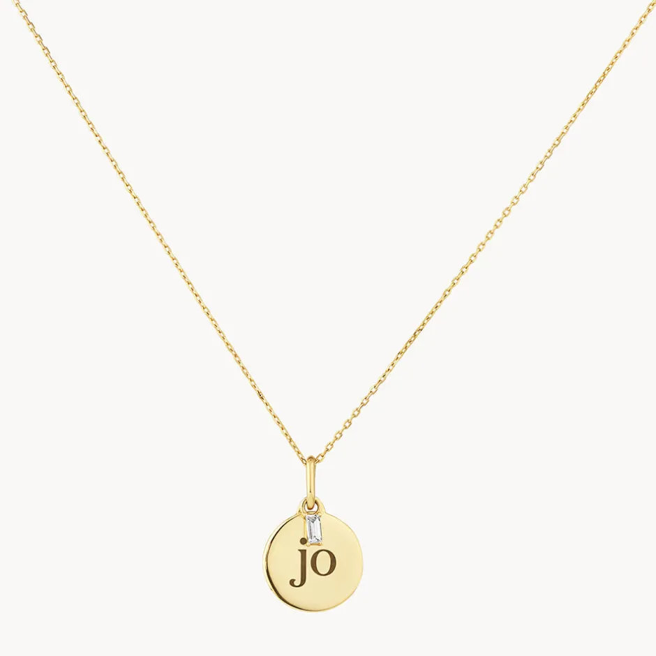 Fashion Engravable Disc Laboratory-Grown Diamond Baguette Necklace in 10k Gold Best Selling Gifts | Gifts For Her