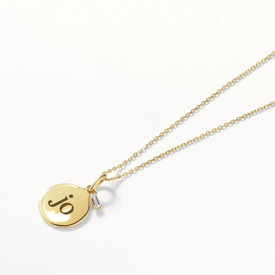 Fashion Engravable Disc Laboratory-Grown Diamond Baguette Necklace in 10k Gold Best Selling Gifts | Gifts For Her