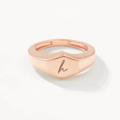 New Engravable Hexagon Signet Pinky Ring in Rose Gold Engravable Jewellery | 18k Fine Rose Gold Plated