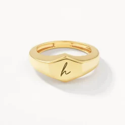 Best Engravable Hexagon Signet Pinky Ring in Gold Gifts For Him | Engravable Jewellery