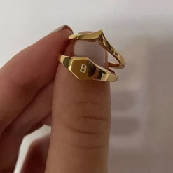 Best Engravable Hexagon Signet Pinky Ring in Gold Gifts For Him | Engravable Jewellery