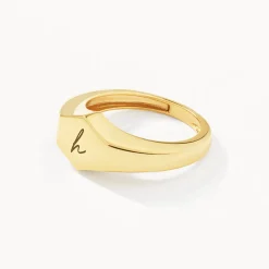 Best Engravable Hexagon Signet Pinky Ring in Gold Gifts For Him | Engravable Jewellery