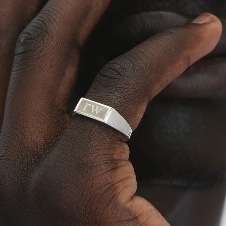 Clearance Engravable Rectangle Signet Pinky Ring in Silver Best Selling Gifts | Engravable Jewellery