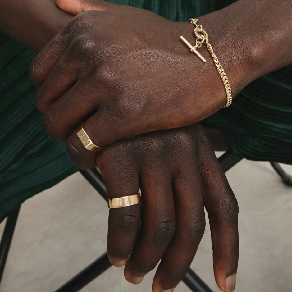Hot Fob Curb Chain Bracelet in Gold Gifts For Him | 18k Fine Gold Plated