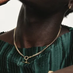 Fashion Fob Curb Chain Necklace in Gold Gifts For Him | 18k Fine Gold Plated