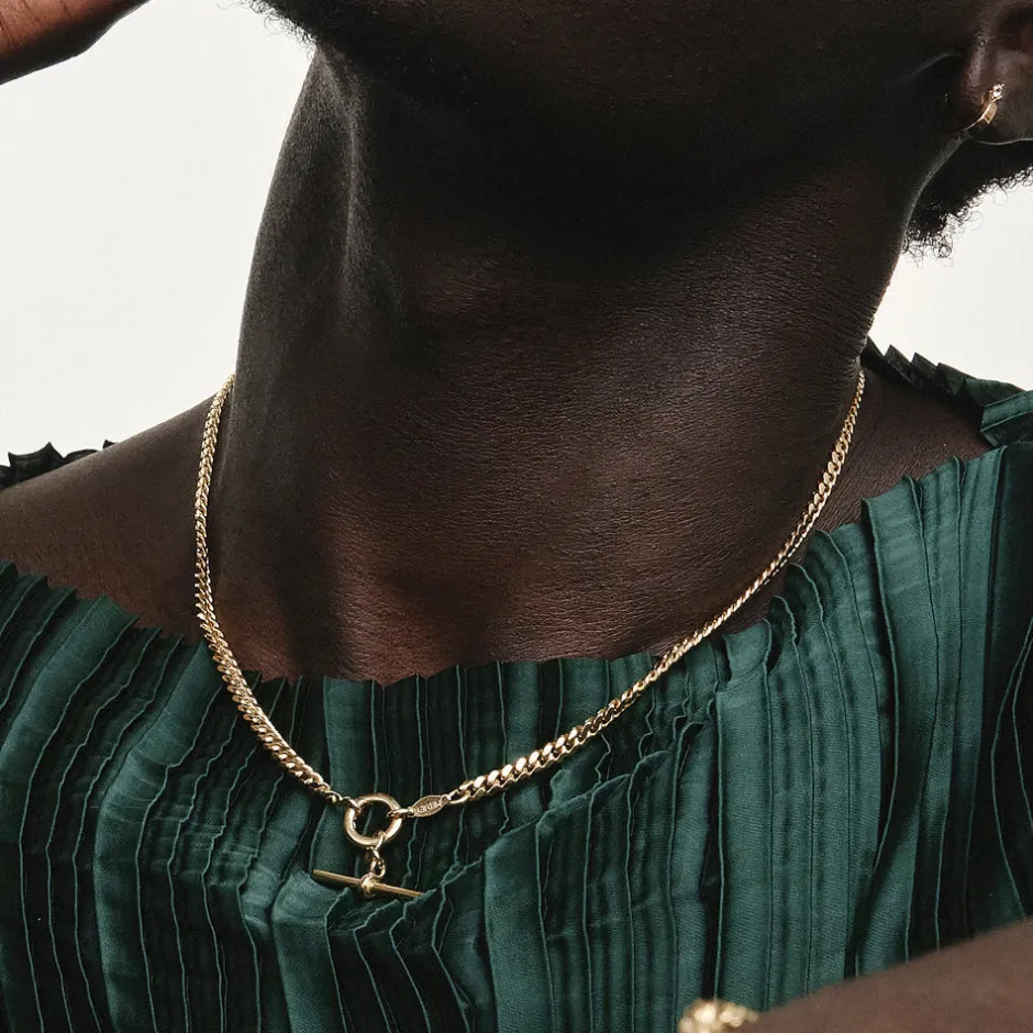 Fashion Fob Curb Chain Necklace in Gold Gifts For Him | 18k Fine Gold Plated