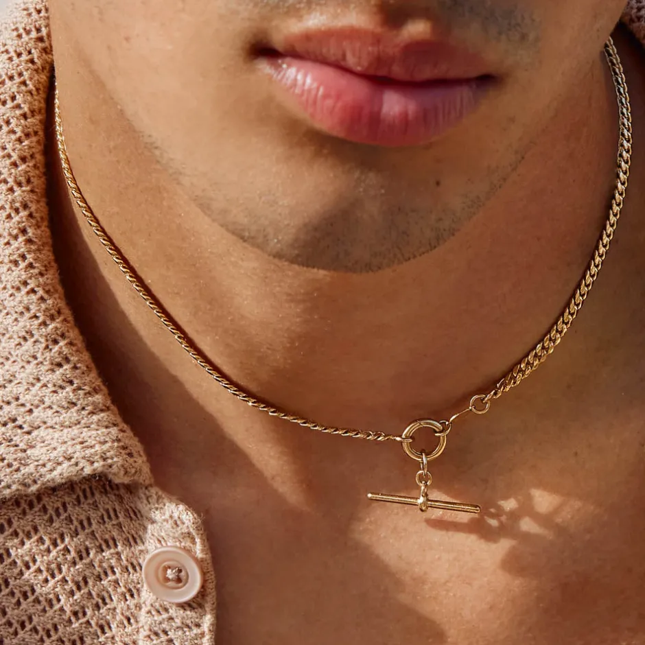 Fashion Fob Curb Chain Necklace in Gold Gifts For Him | 18k Fine Gold Plated