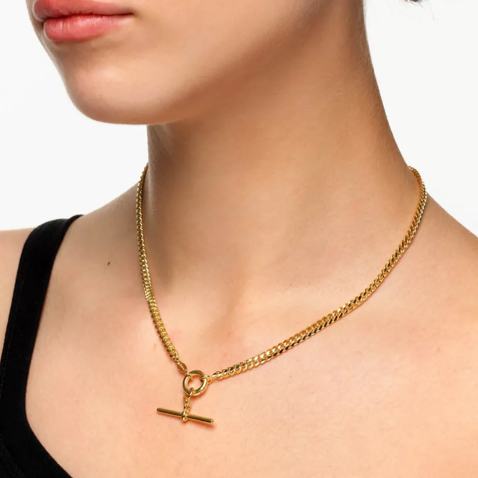 Fashion Fob Curb Chain Necklace in Gold Gifts For Him | 18k Fine Gold Plated