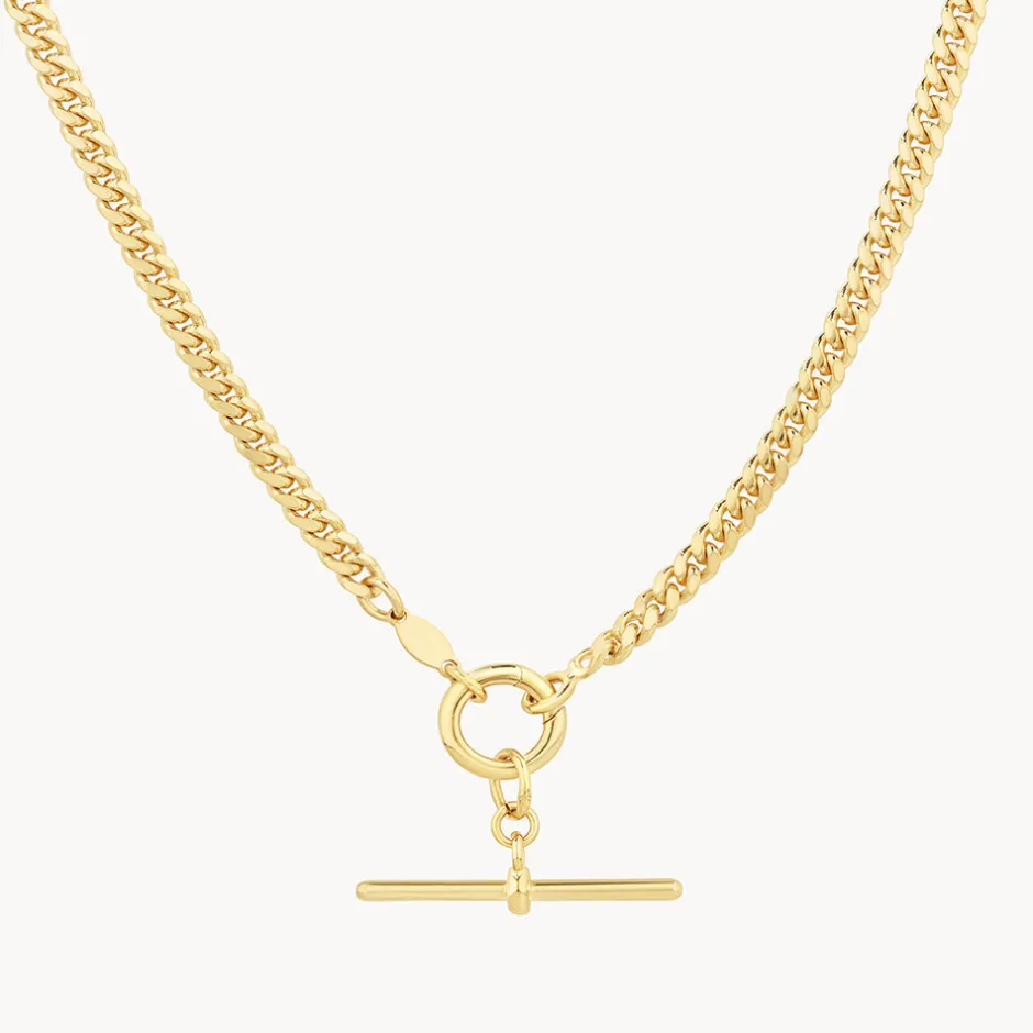 Fashion Fob Curb Chain Necklace in Gold Gifts For Him | 18k Fine Gold Plated