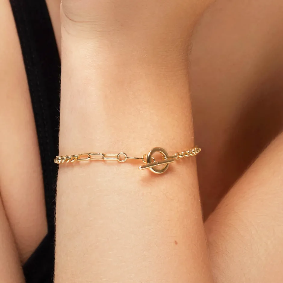 Fashion Fob Fundamental Chain Bracelet in Gold Gifts For Him | 18k Fine Gold Plated