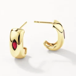 Fashion Garnet Marquise Curve Hoops in Gold Birthstone Jewellery | Natural Gemstones