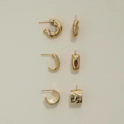 Fashion Garnet Marquise Curve Hoops in Gold Birthstone Jewellery | Natural Gemstones