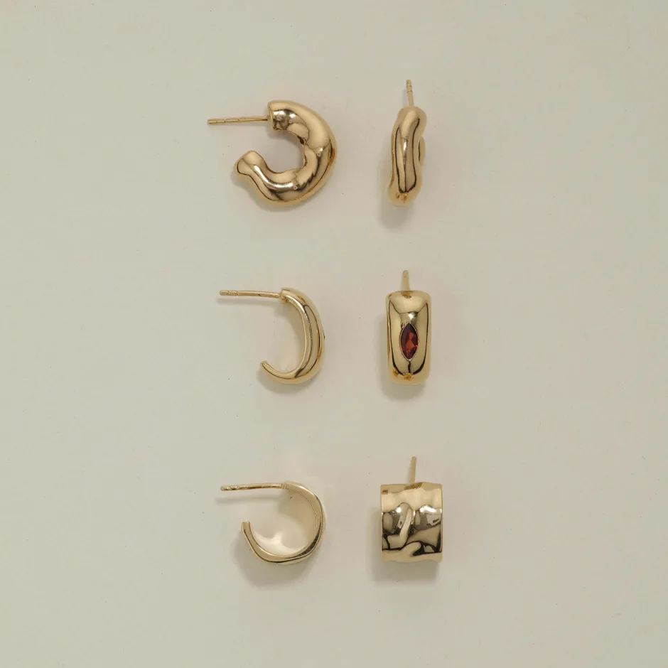 Fashion Garnet Marquise Curve Hoops in Gold Birthstone Jewellery | Natural Gemstones