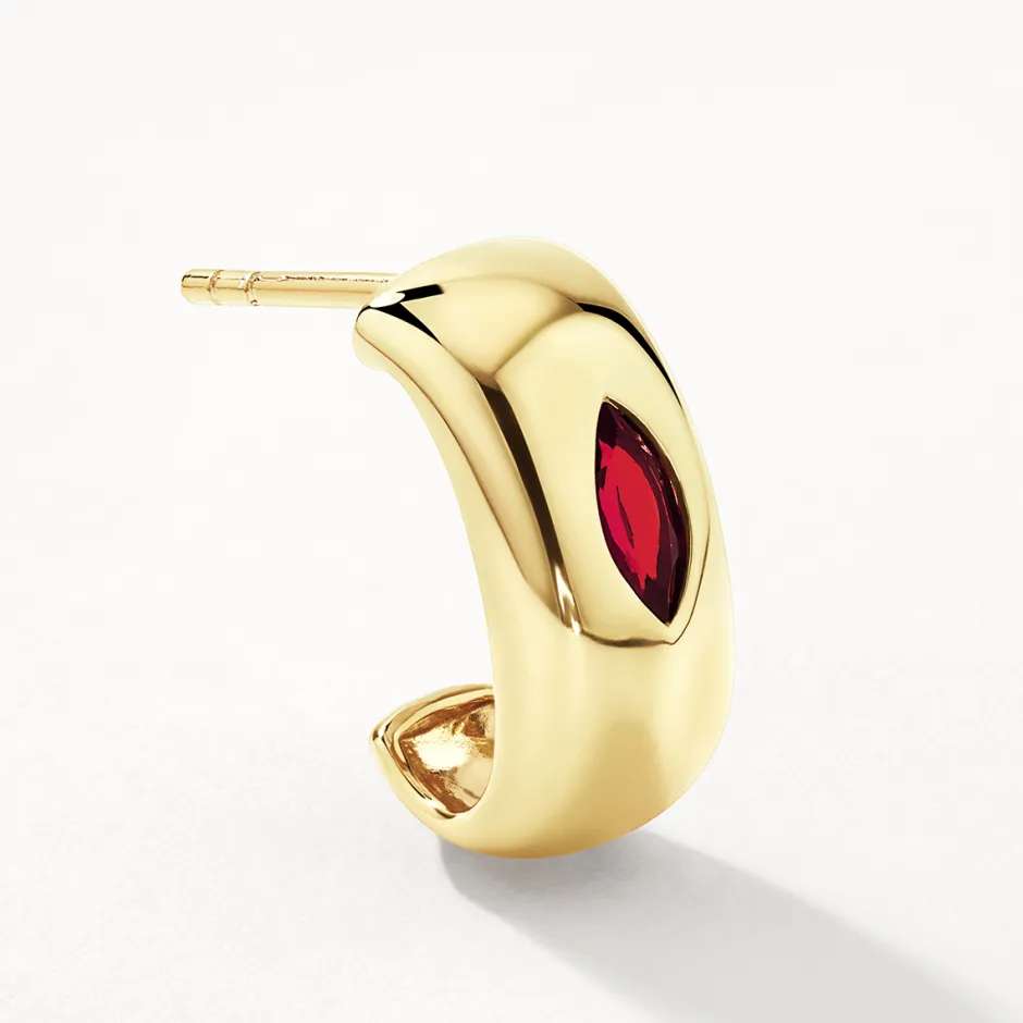 Fashion Garnet Marquise Curve Hoops in Gold Birthstone Jewellery | Natural Gemstones