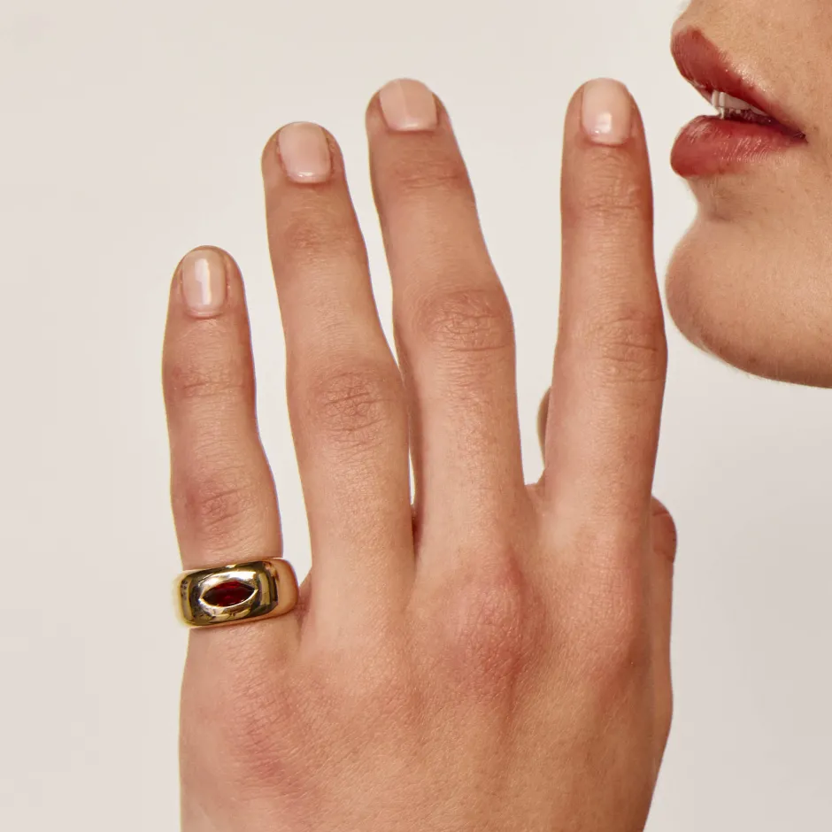 Fashion Garnet Marquise Curve Pinky Ring in Gold Birthstone Jewellery | Under $150