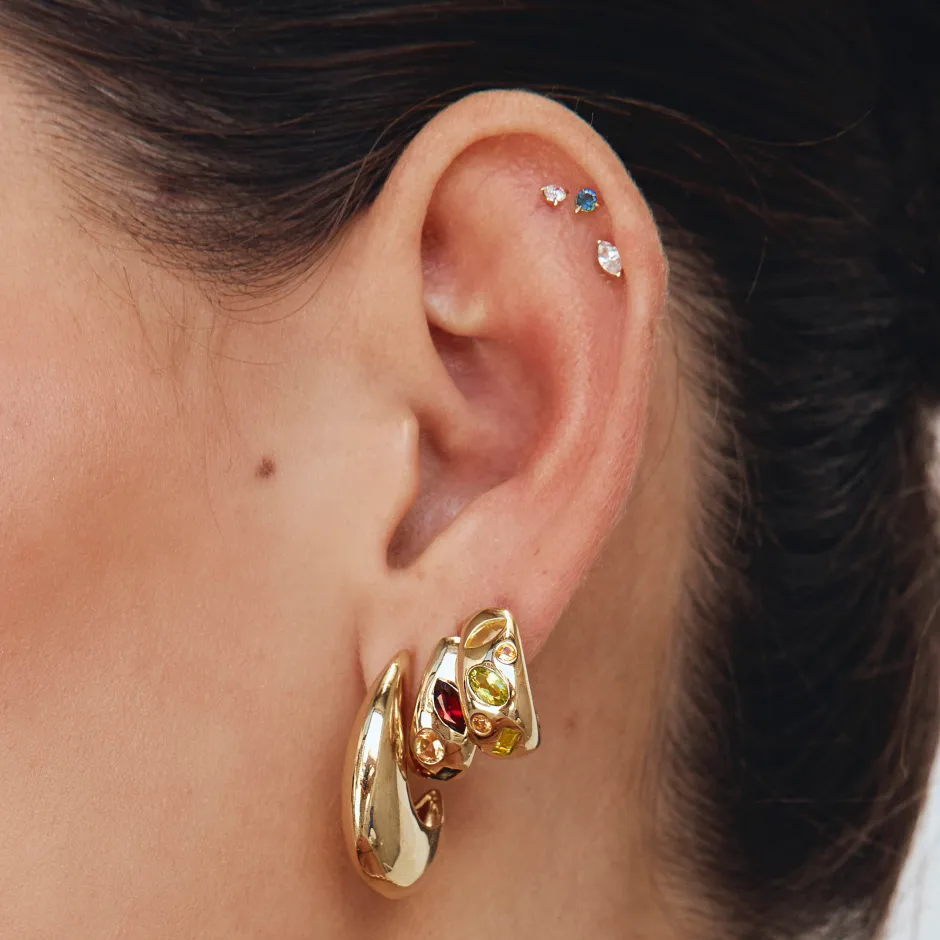 Outlet Garnet Multi Gemstone Curve Huggies in Gold Gifts For Her | Birthstone Jewellery