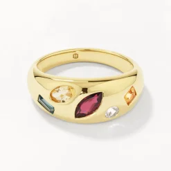 Fashion Garnet Multi Gemstone Gypsy Ring in Gold Gifts For Her | Birthstone Jewellery